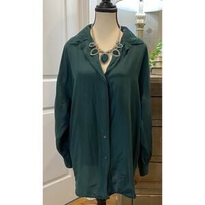 Express Compagnie Silk Shirt Women’s M Green Oversized Vintage Button Up